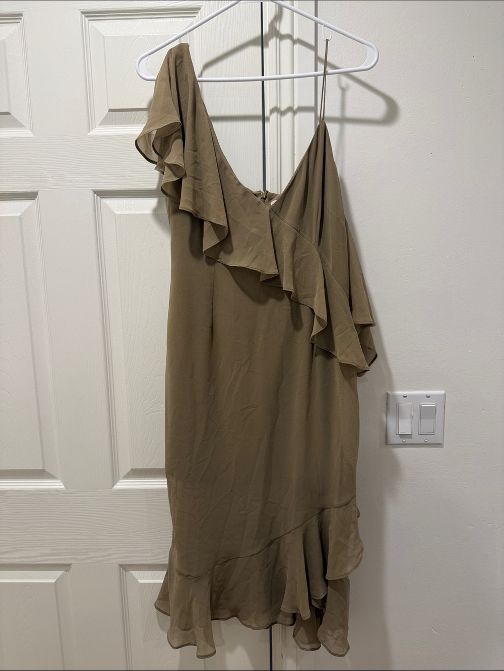 KEEPSAKE the Label One-Shoulder Ruffle Dress in Taupe